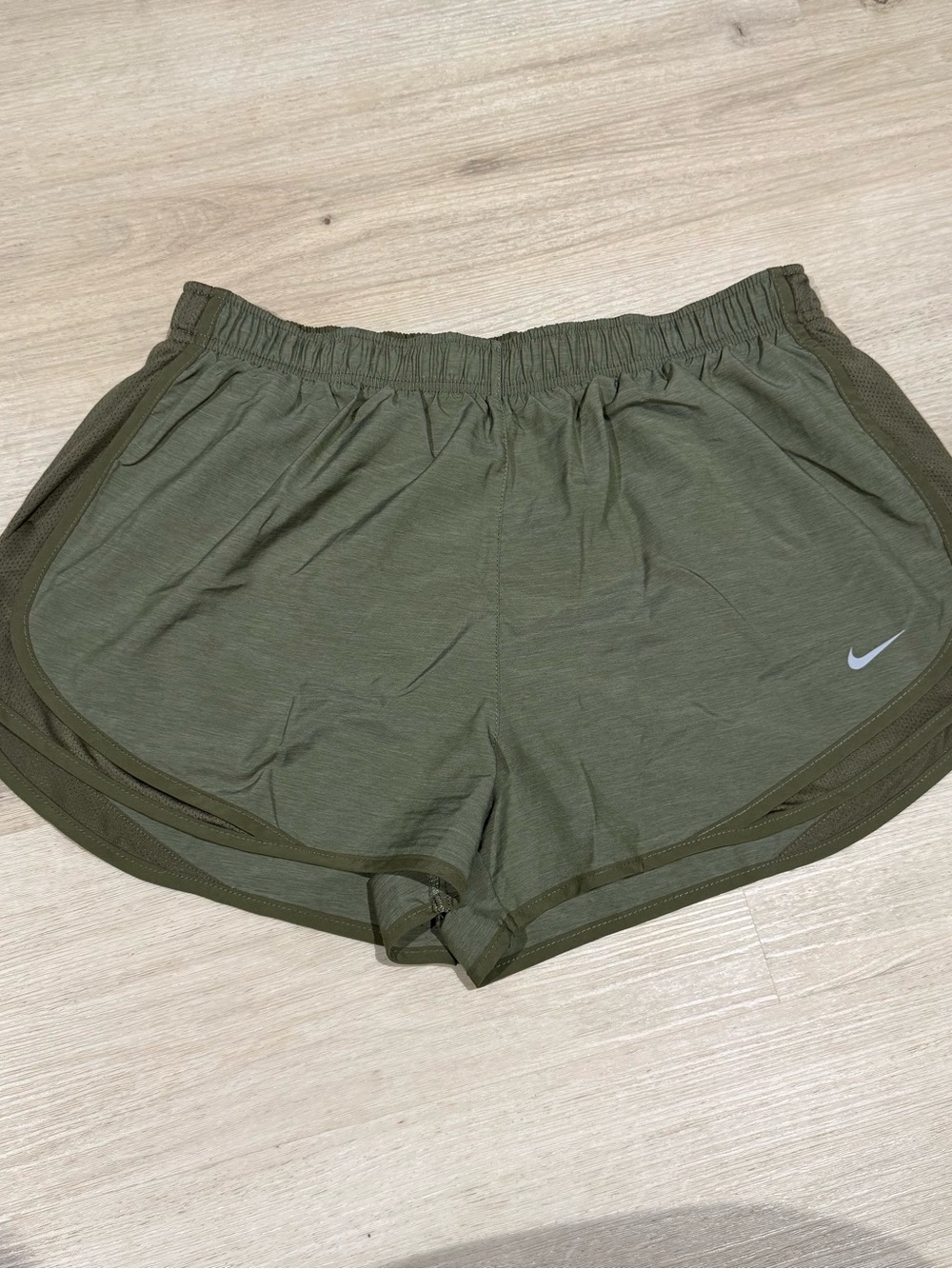 Nike Women's Olive Athletic Shorts with Reflective Swoosh